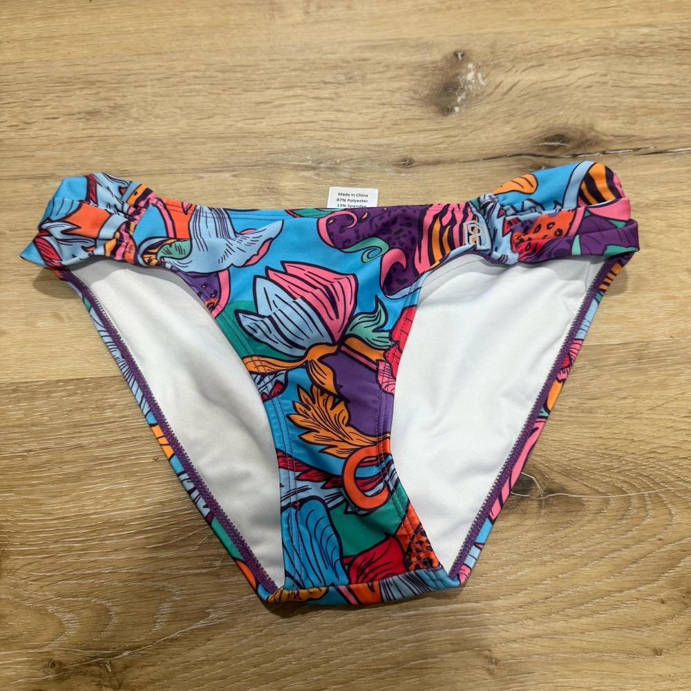 Born Primitive Womens XS Floral Ruched Bikini Bottoms Multi Color Swimwear